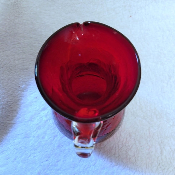 Pilgrim art glass ruby red crackle pitcher vintage - Picture 2 of 4